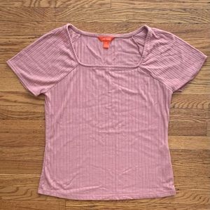 Coral Pink Square-Neck Ribbed Joe Fresh Top